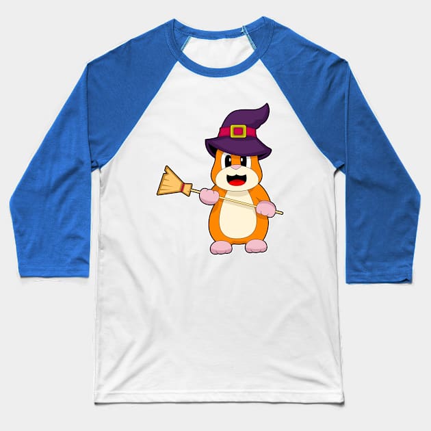 Hamster Halloween Witch Broom Baseball T-Shirt by Markus Schnabel